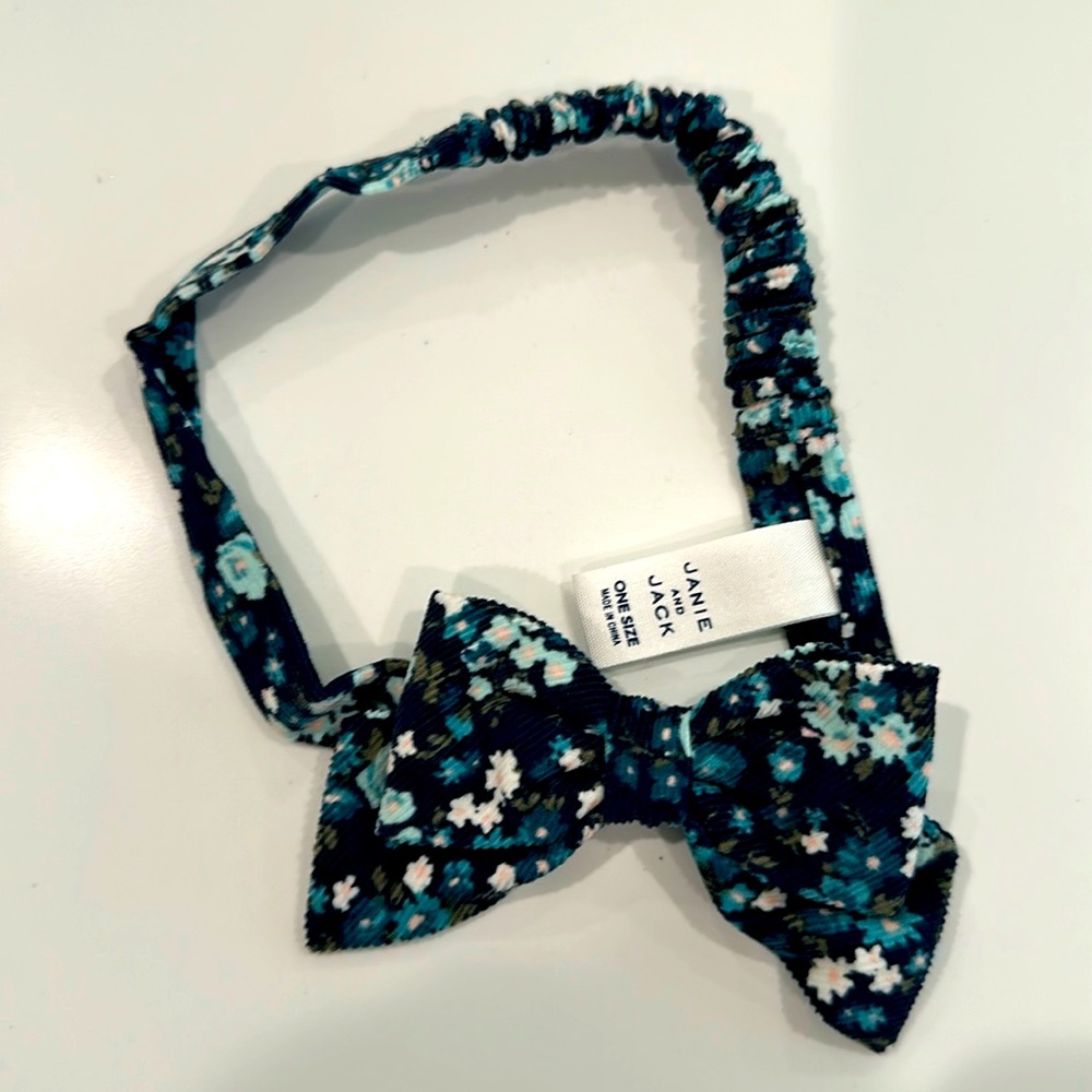 Janie and Jack baby girls’ headband with bow, navy floral, brand new!